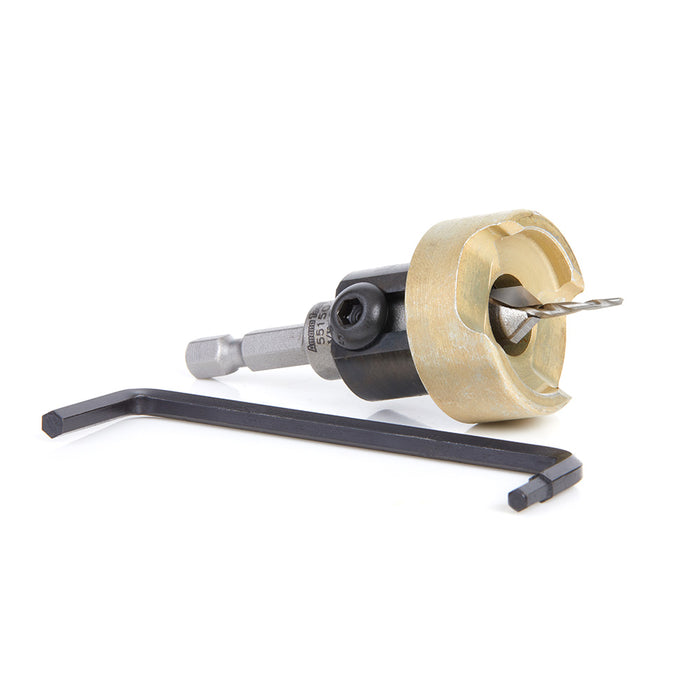 Amana Tool 55150 Carbide Tipped 82 Degree Countersink with Tapered Drill and Adjustable Depth Stop with No-Thrust Ball Bearing 3/8 Dia x 3/32 Drill Dia x 1/4 Inch Quick Release Hex Shank