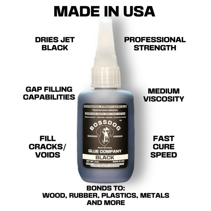 2 oz BOSSDOG Professional Strength Super Glue | BLACK (MEDIUM)