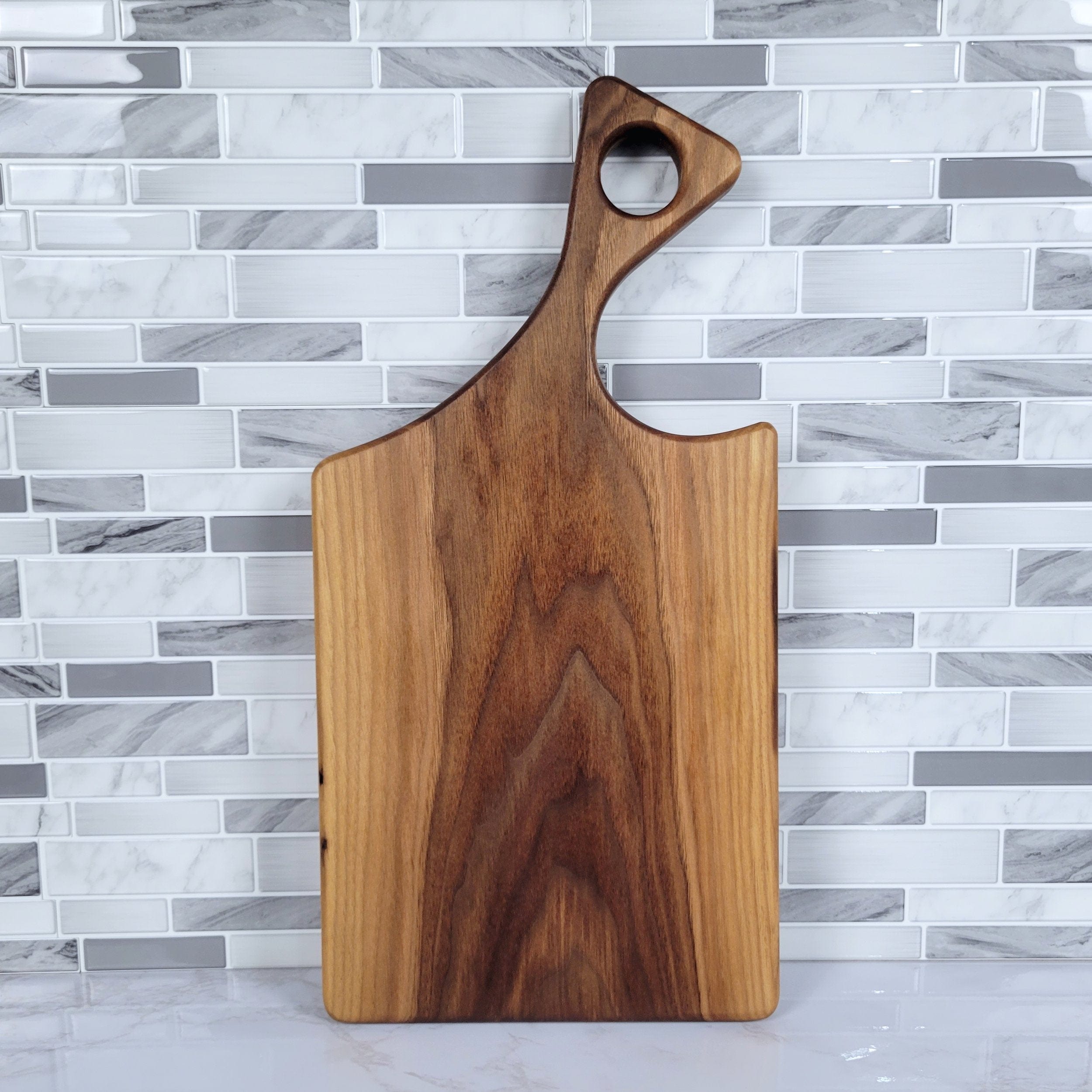 Wood Grain Junkie Black Walnut Charcuterie Board with a Modern Handle