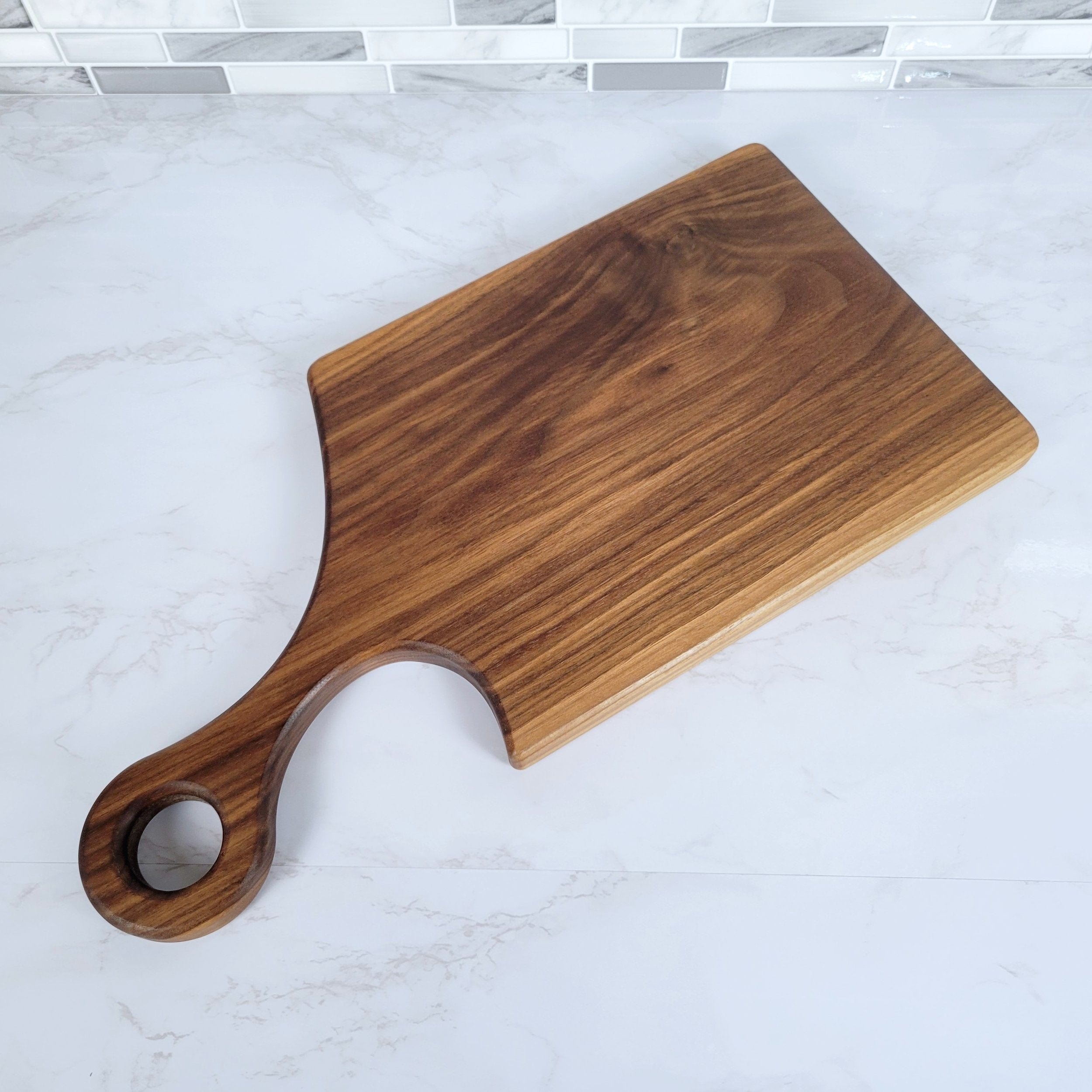 Wood Grain Junkie Black Walnut Charcuterie Board with a Modern Handle