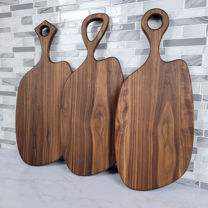 Wood Grain Junkie Black Walnut Charcuterie Board with Organic Curves and Round Handle