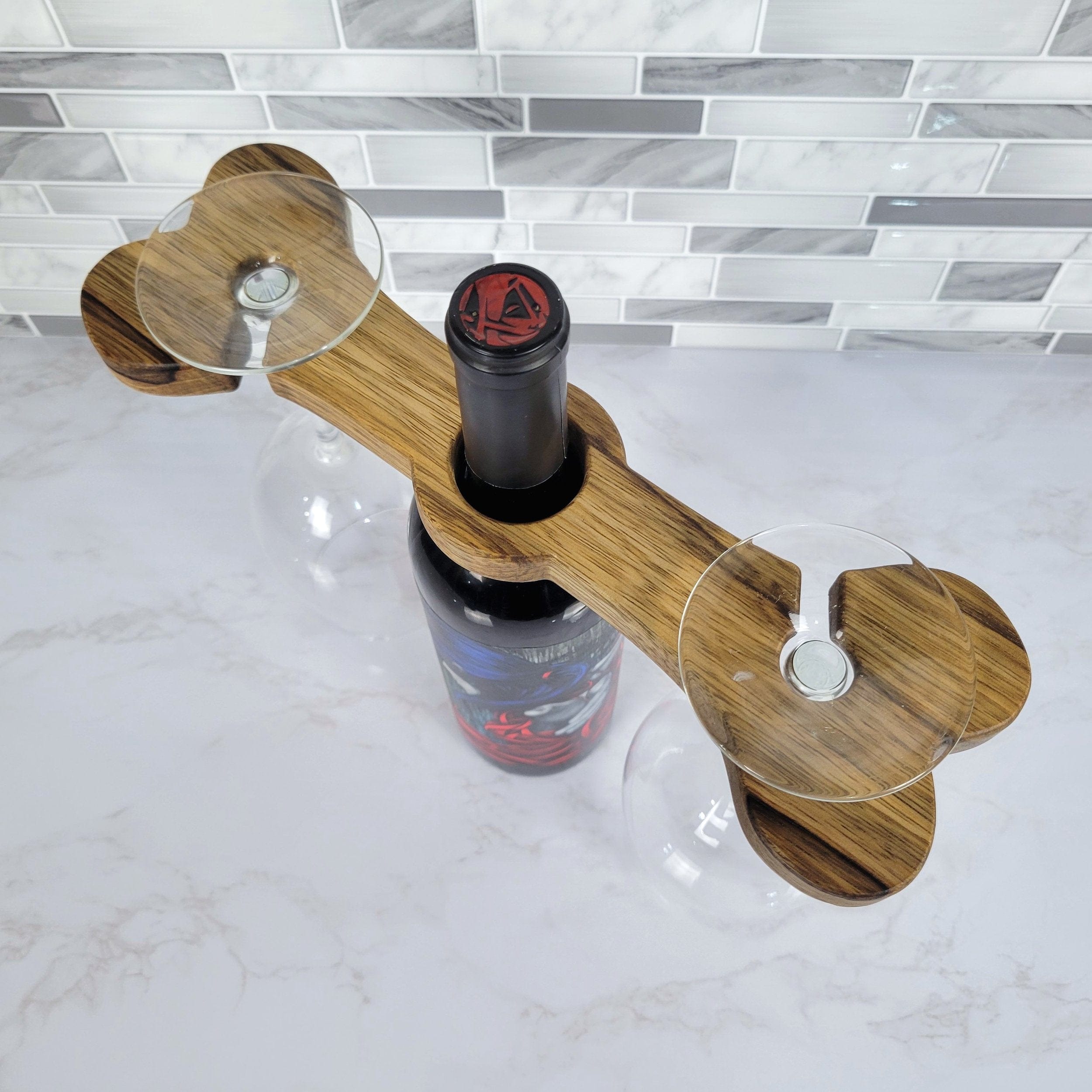 Wood Grain Junkie Dog Bone Wine Caddy | Black Limba