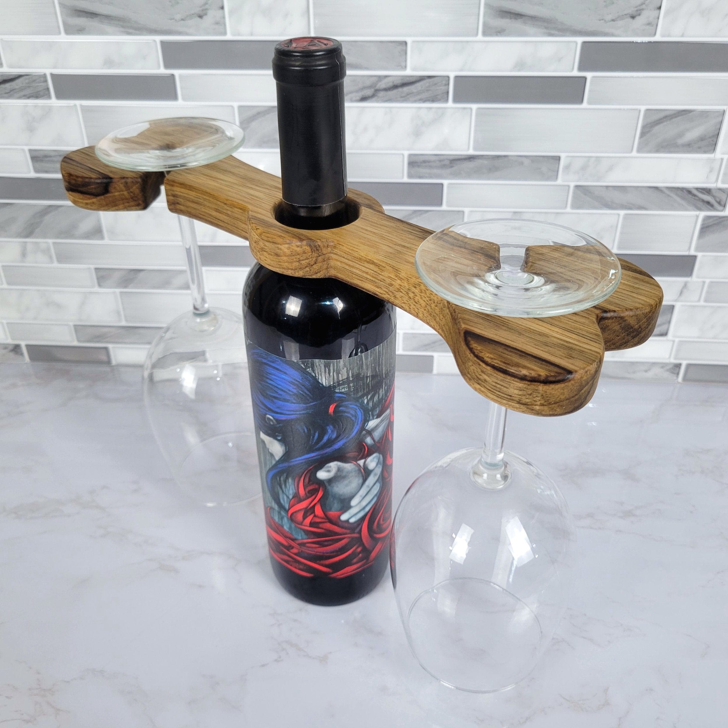 Wood Grain Junkie Dog Bone Wine Caddy | Black Limba