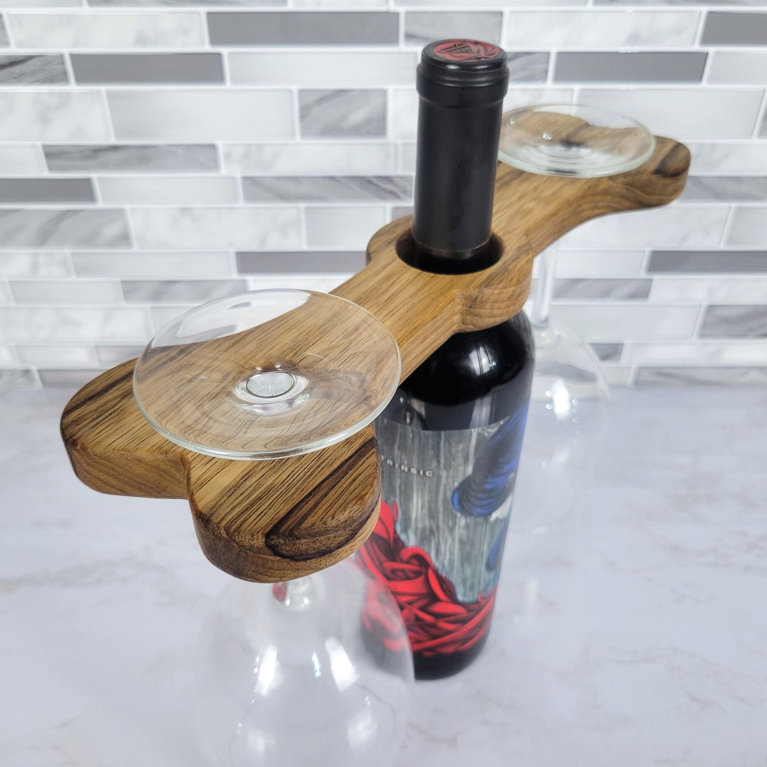 Wood Grain Junkie Dog Bone Wine Caddy | Black Limba