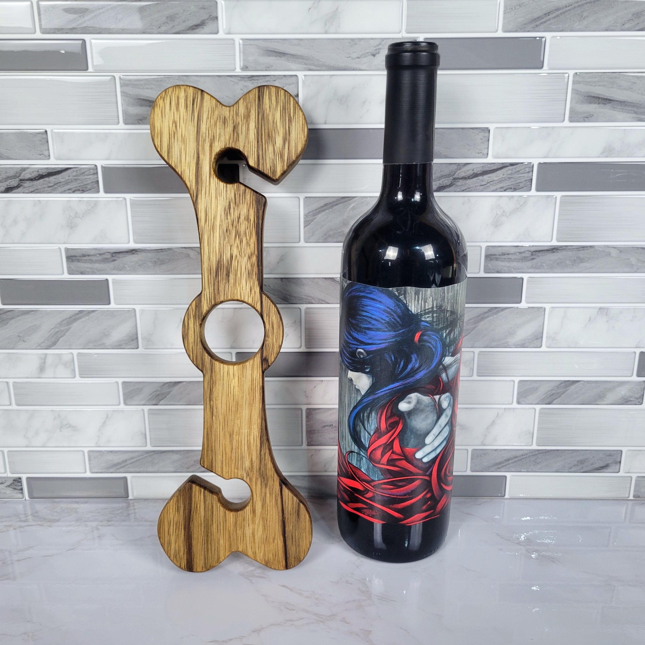 Wood Grain Junkie Dog Bone Wine Caddy | Black Limba