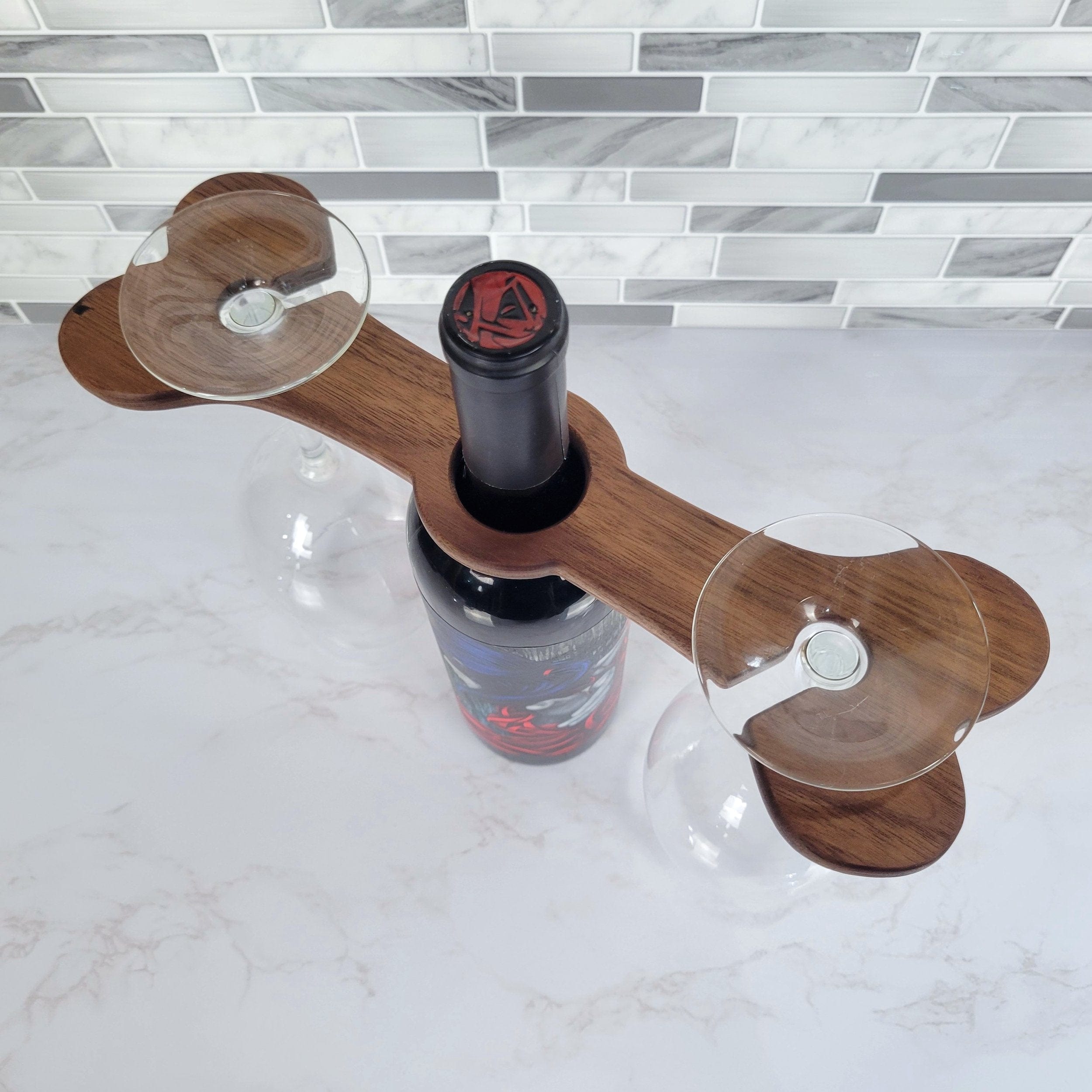 Wood Grain Junkie Dog Bone Wine Caddy | Black Walnut
