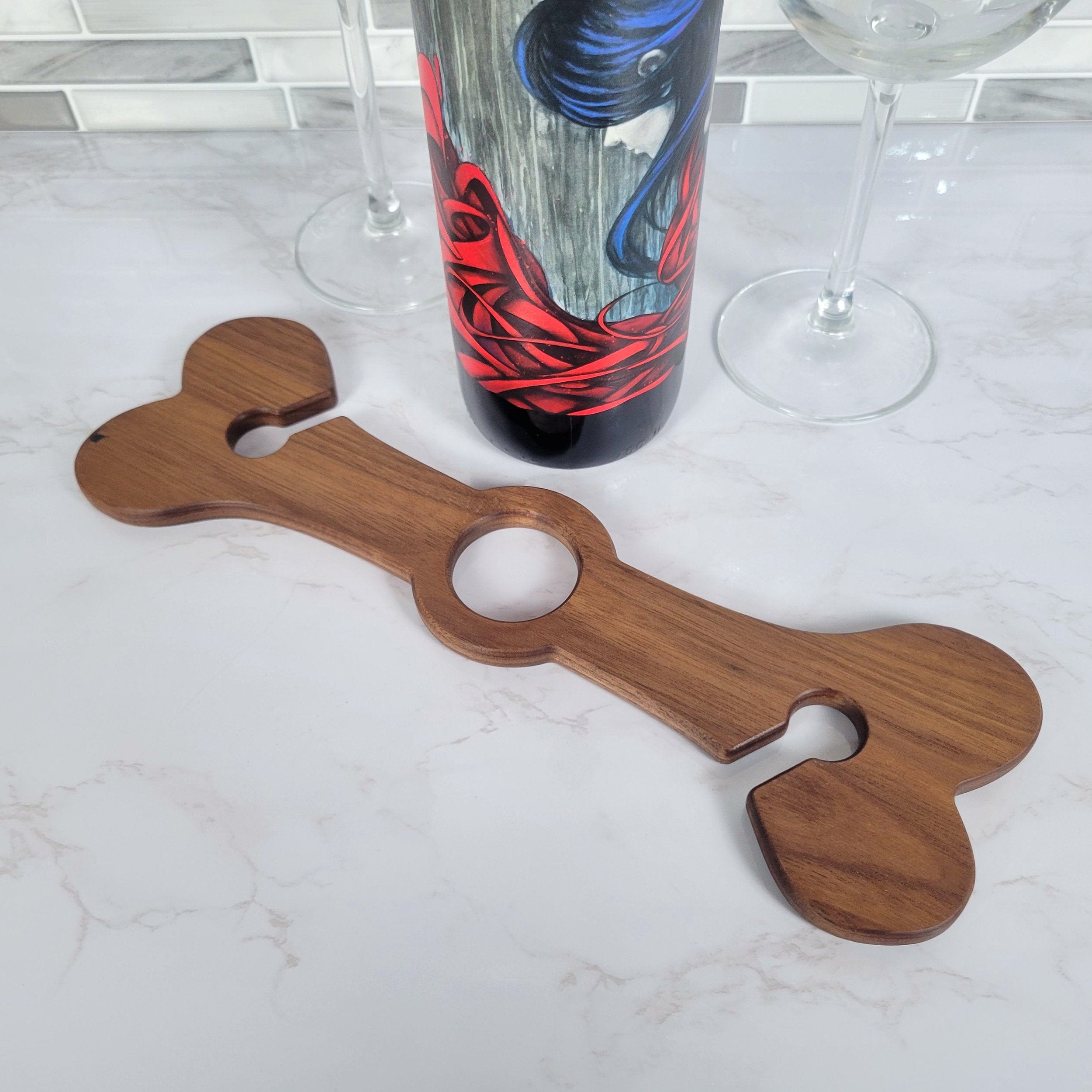 Wood Grain Junkie Dog Bone Wine Caddy | Black Walnut