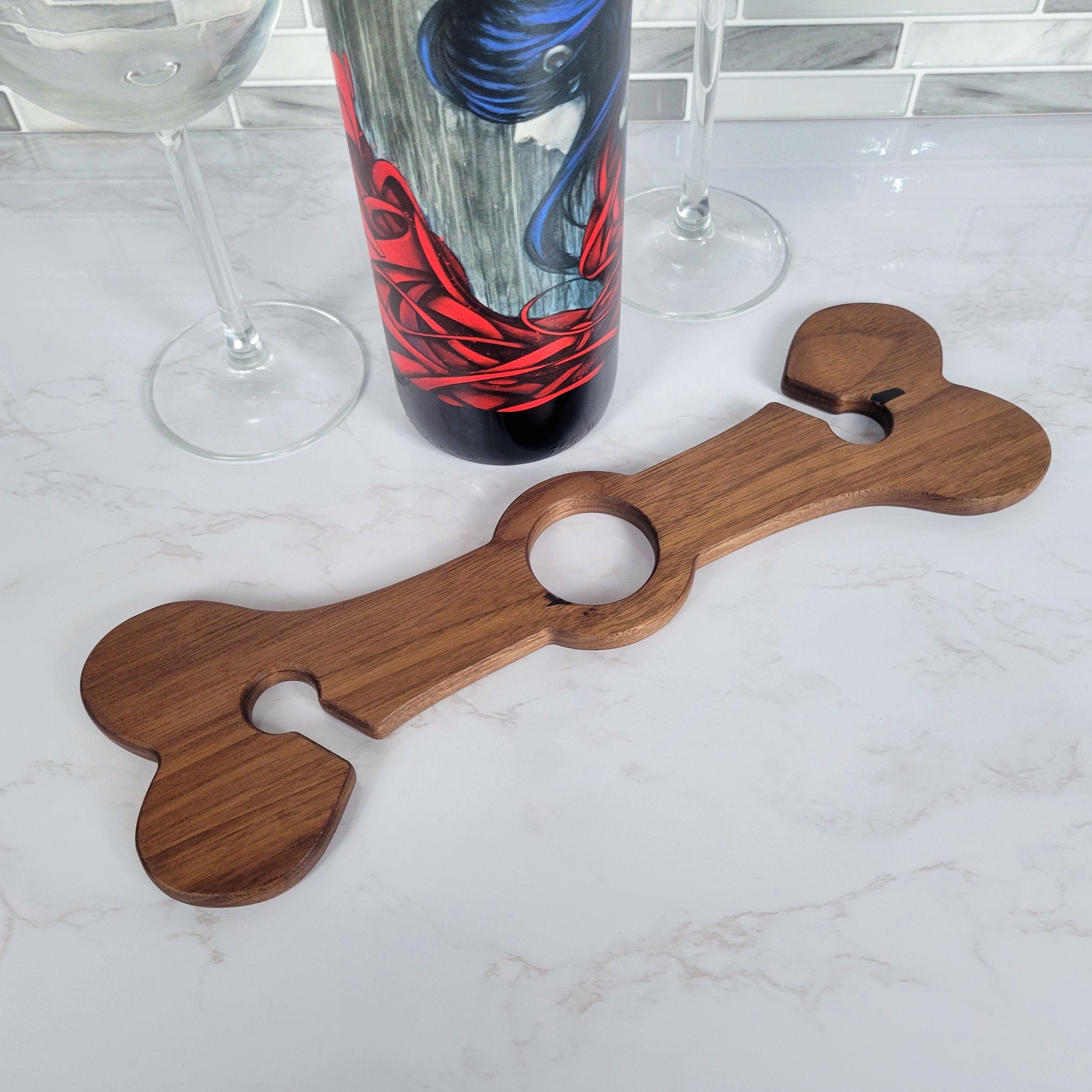Wood Grain Junkie Dog Bone Wine Caddy | Black Walnut