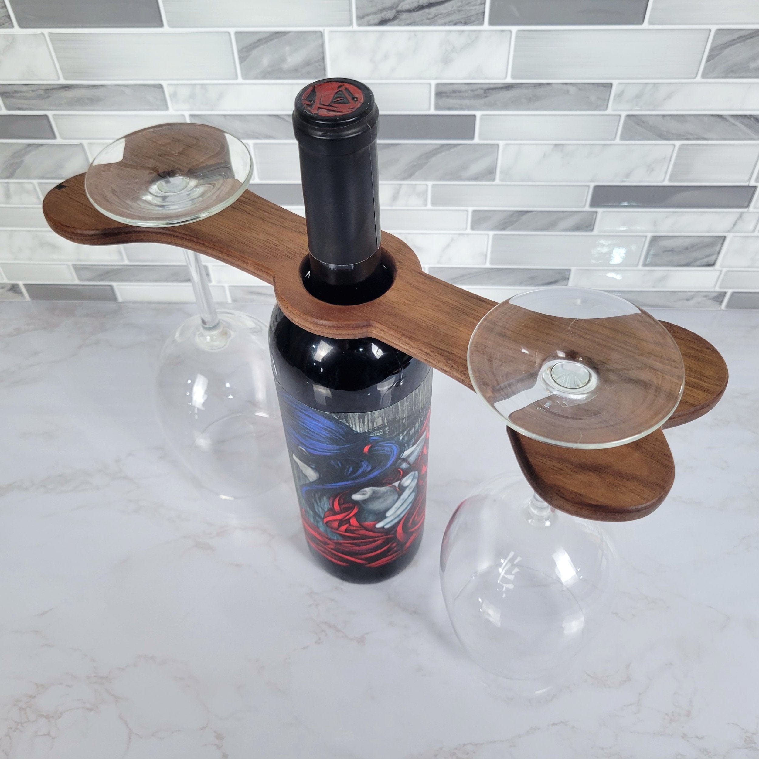 Wood Grain Junkie Dog Bone Wine Caddy | Black Walnut