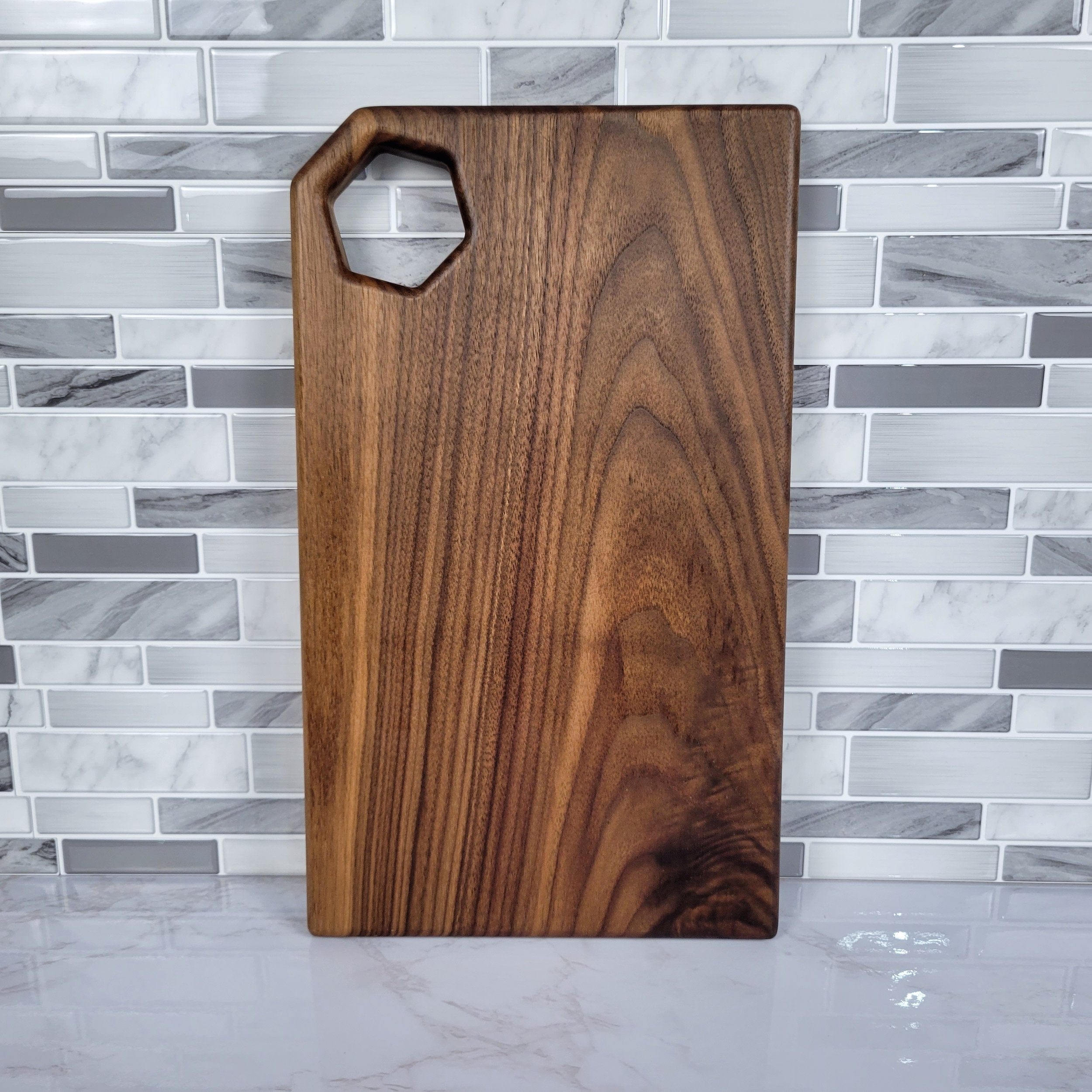 Wood Grain Junkie Honeycomb Corner Handle Black Walnut Cutting Board