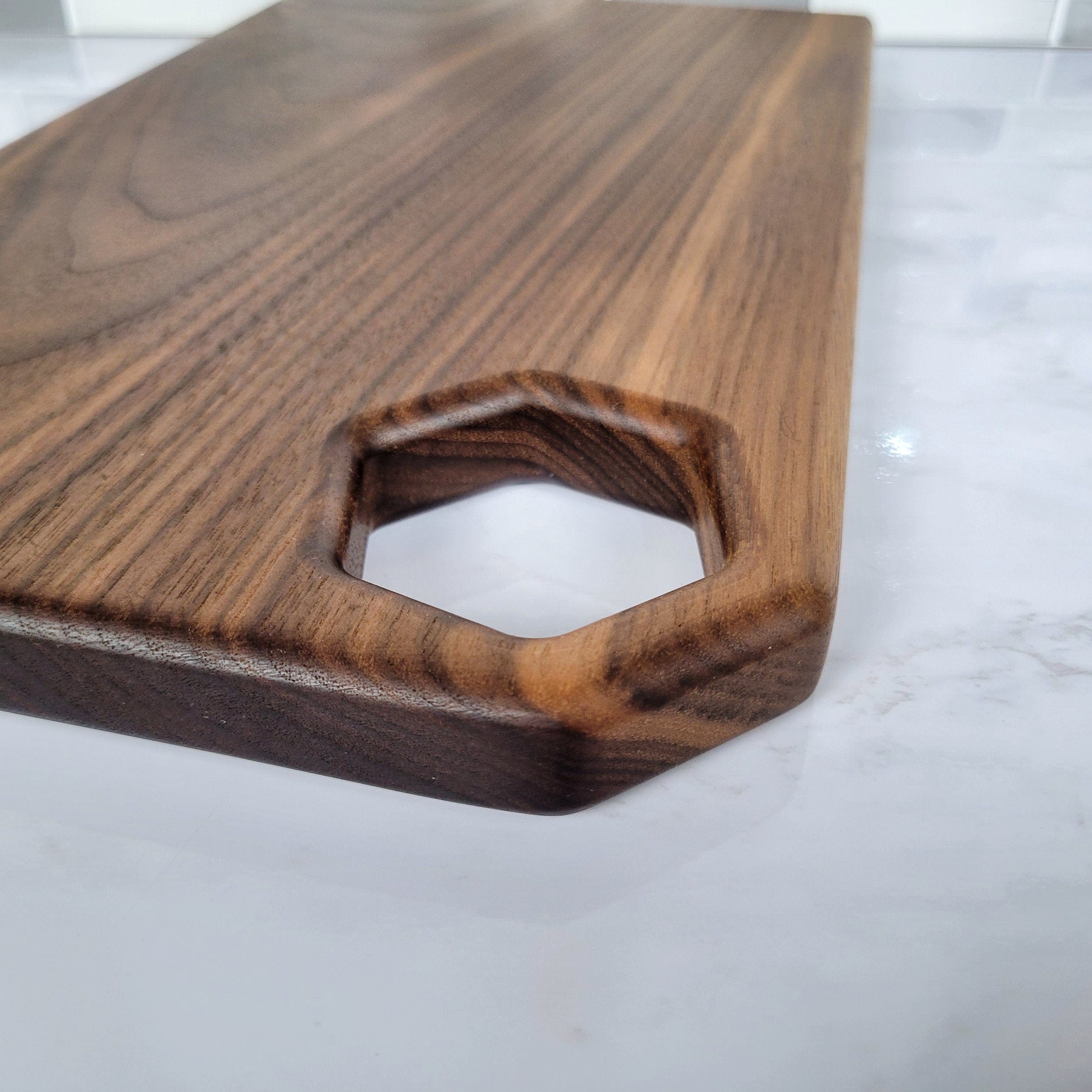 Wood Grain Junkie Honeycomb Corner Handle Black Walnut Cutting Board