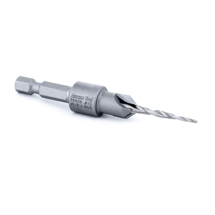 Amana Tool 55626 Carbide Tipped 82 Degree Countersink Taper #10 Screw 3/8 Dia x 1/8 Drill Dia x 1/4 Hex Shank