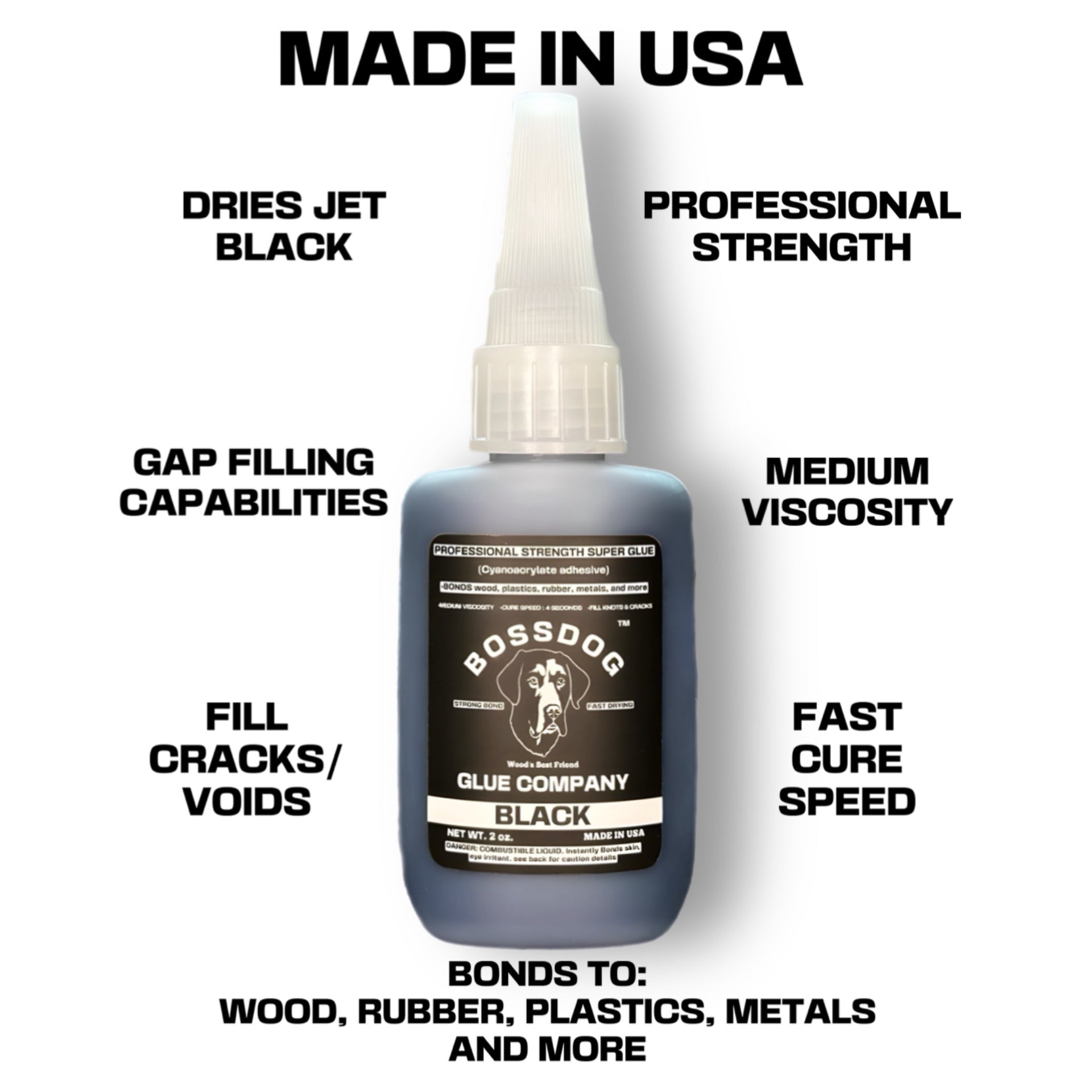 2 oz BOSSDOG Professional Strength Super Glue | BLACK (MEDIUM)