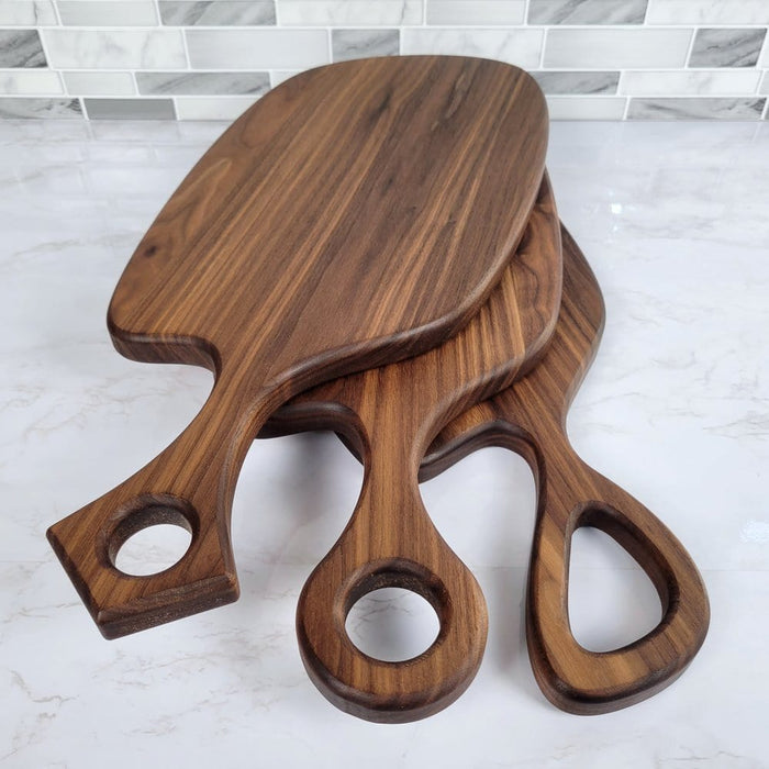 Wood Grain Junkie Black Walnut Charcuterie Board with Organic Curves and Round Handle