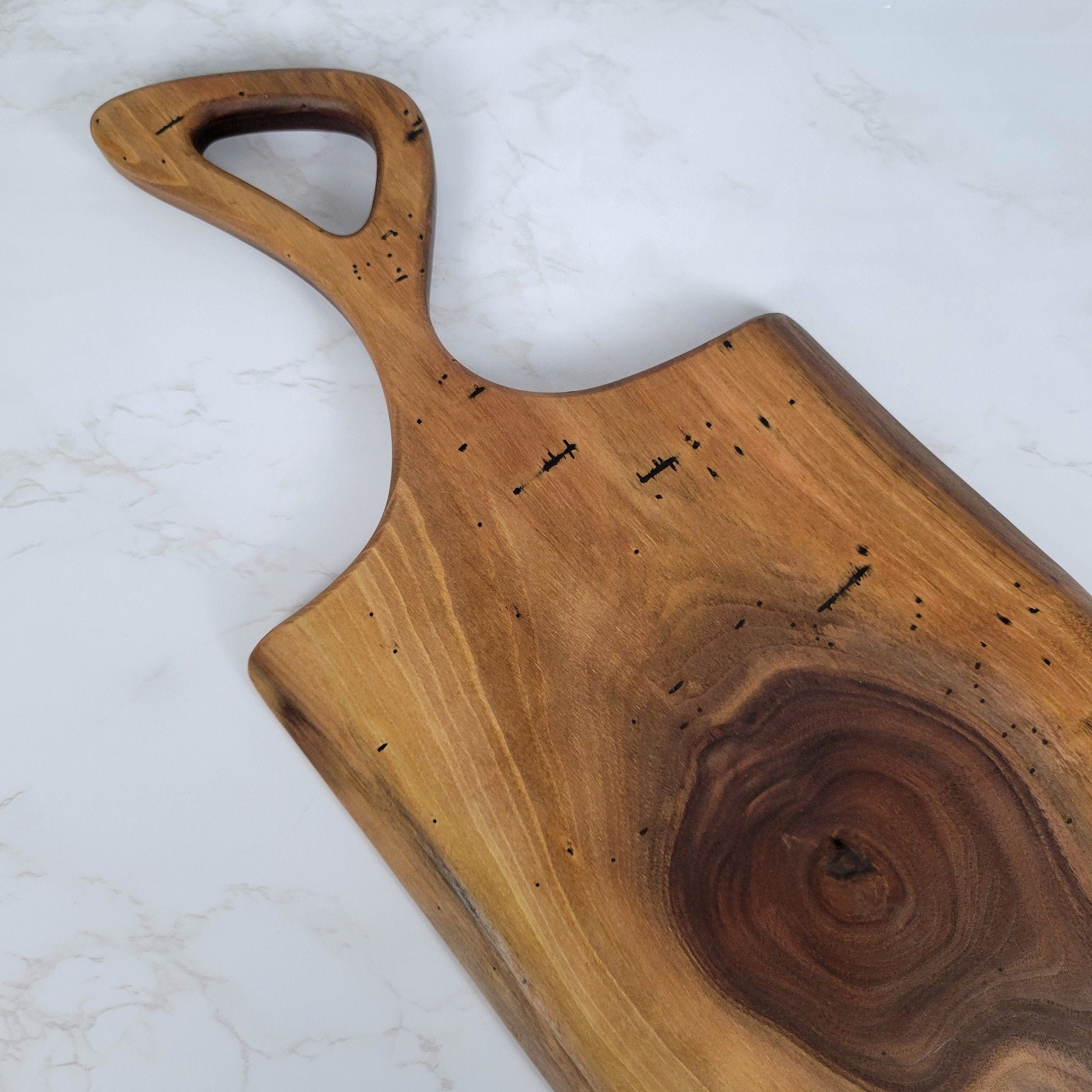 Wood Grain Junkie Charcuterie Board with a Modern Handle | Live Edge Black Walnut