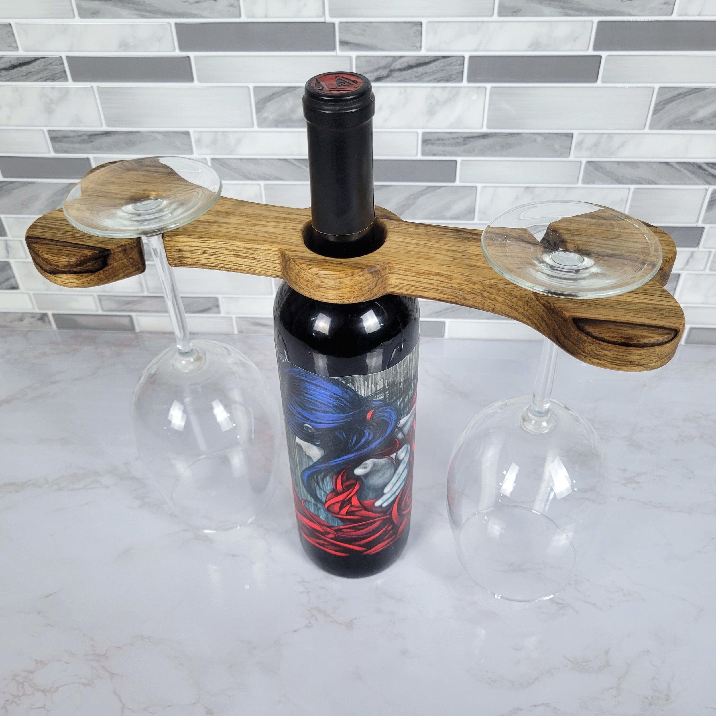 Wood Grain Junkie Dog Bone Wine Caddy | Black Limba