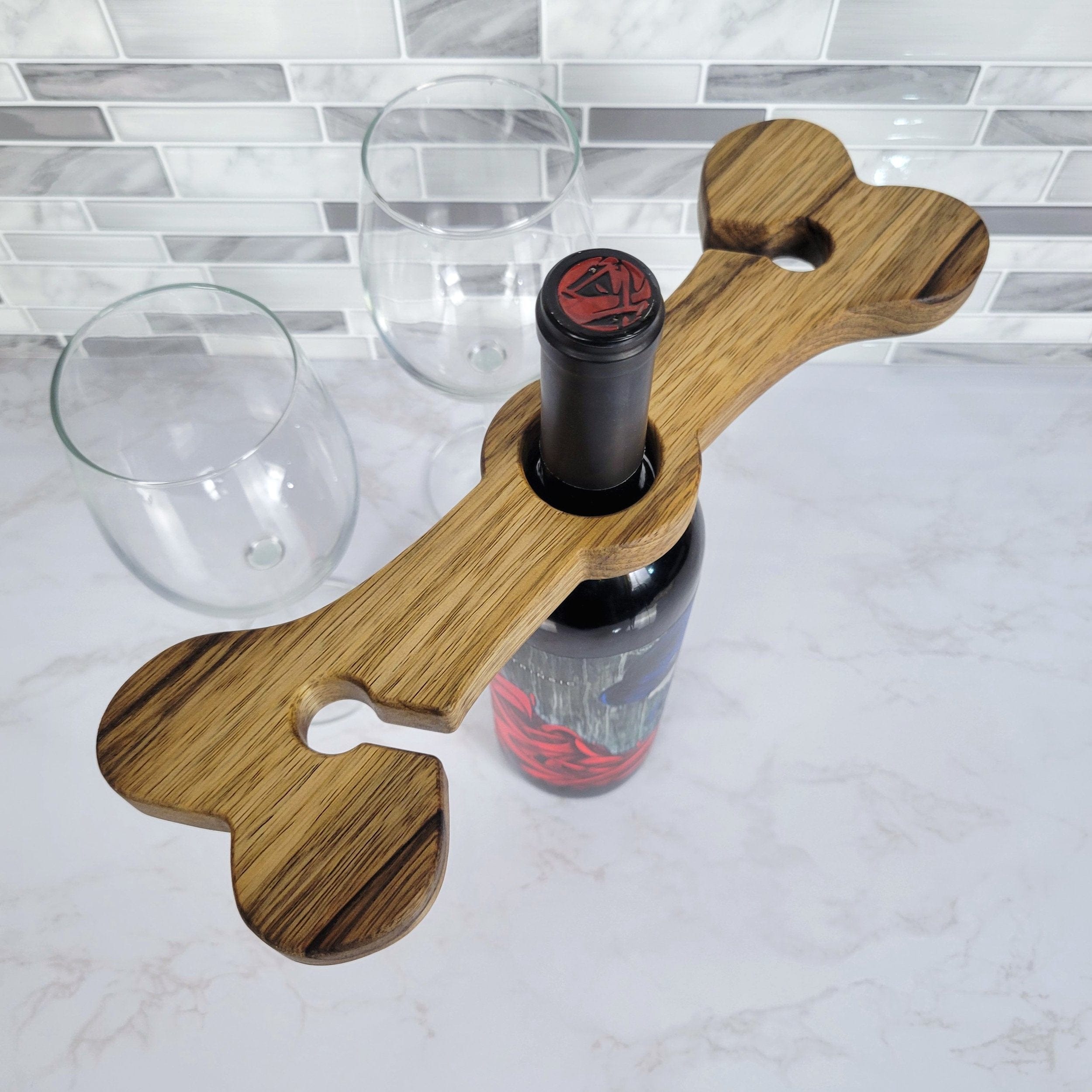 Wood Grain Junkie Dog Bone Wine Caddy | Black Limba