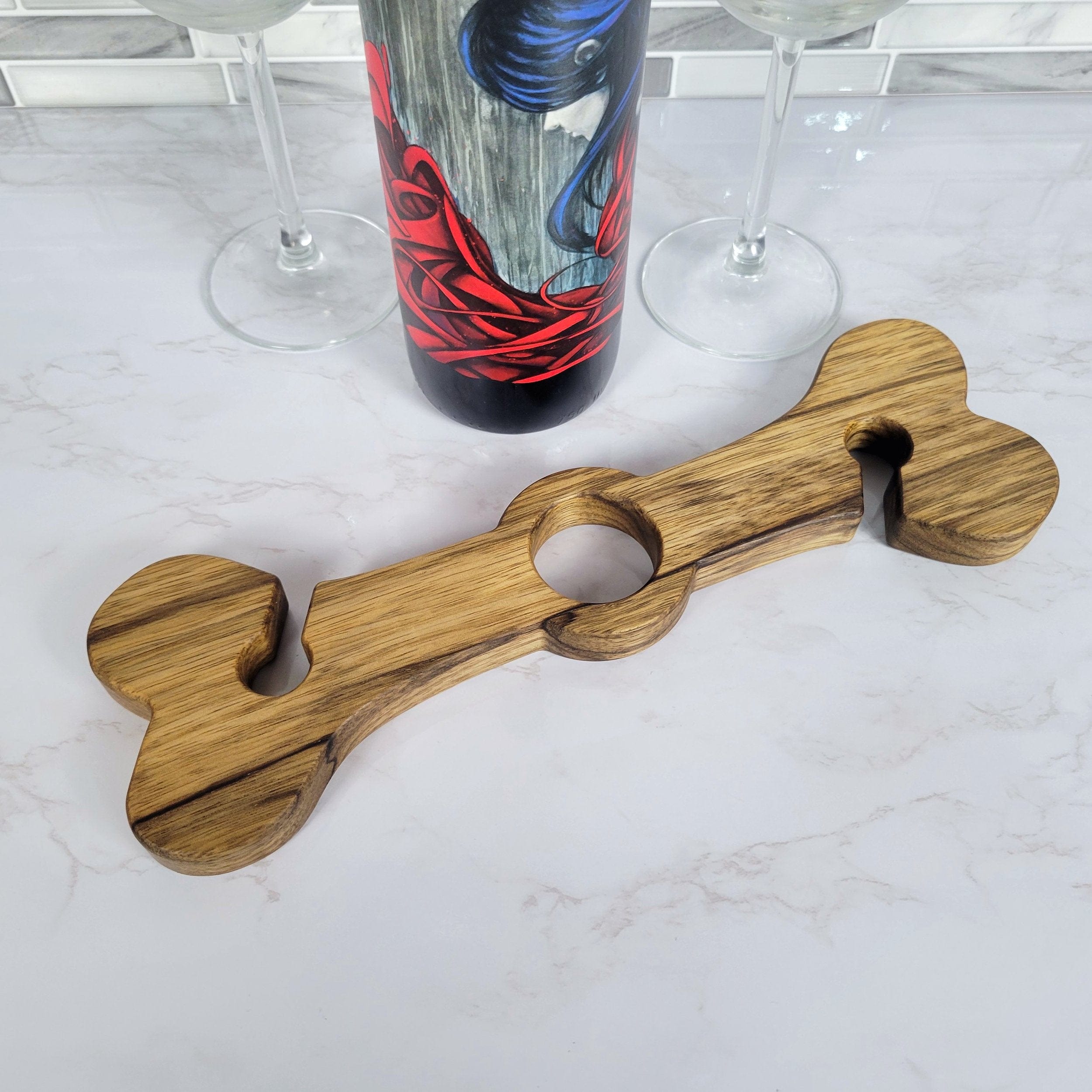 Wood Grain Junkie Dog Bone Wine Caddy | Black Limba