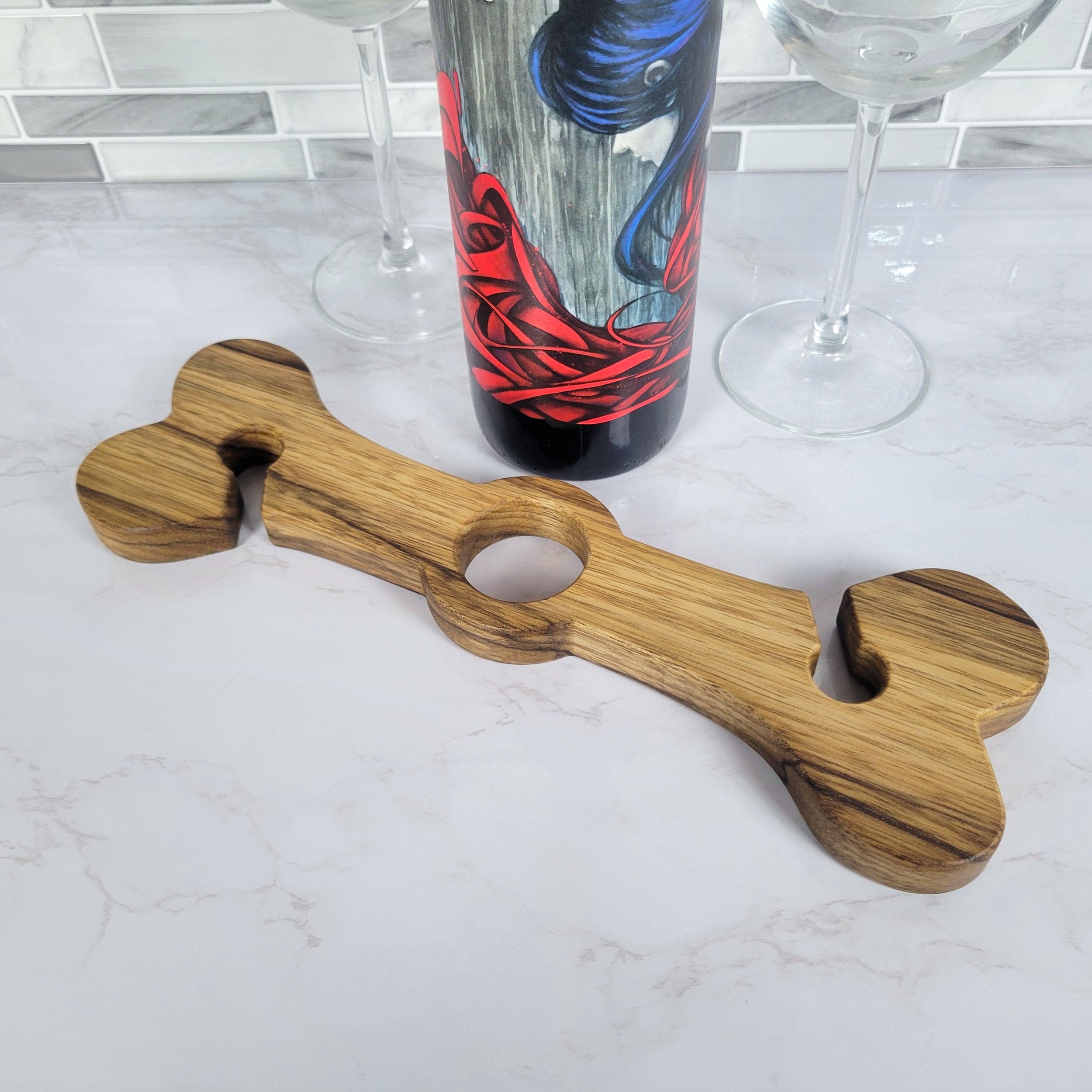 Wood Grain Junkie Dog Bone Wine Caddy | Black Limba