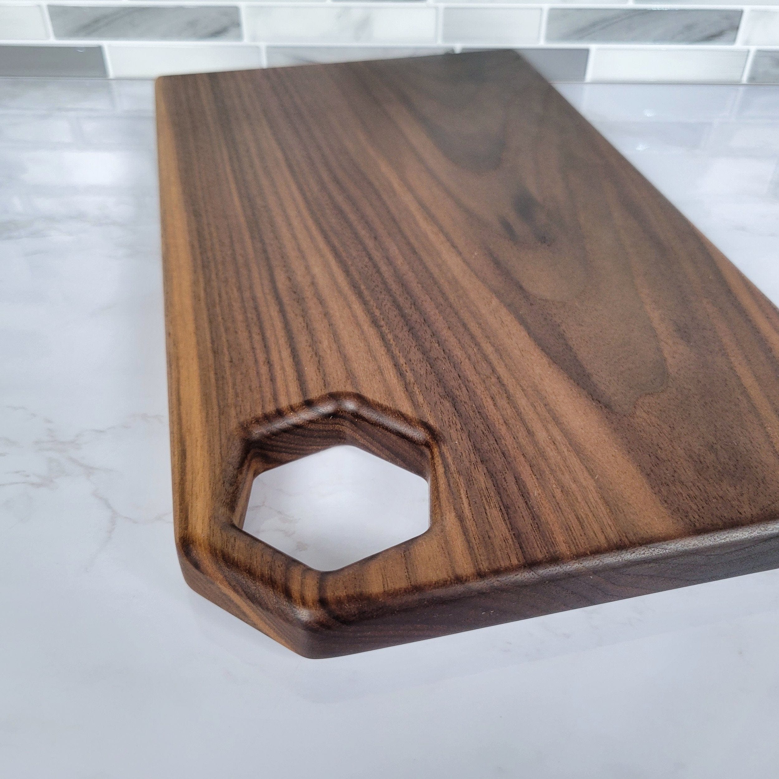 Wood Grain Junkie Honeycomb Corner Handle Black Walnut Cutting Board