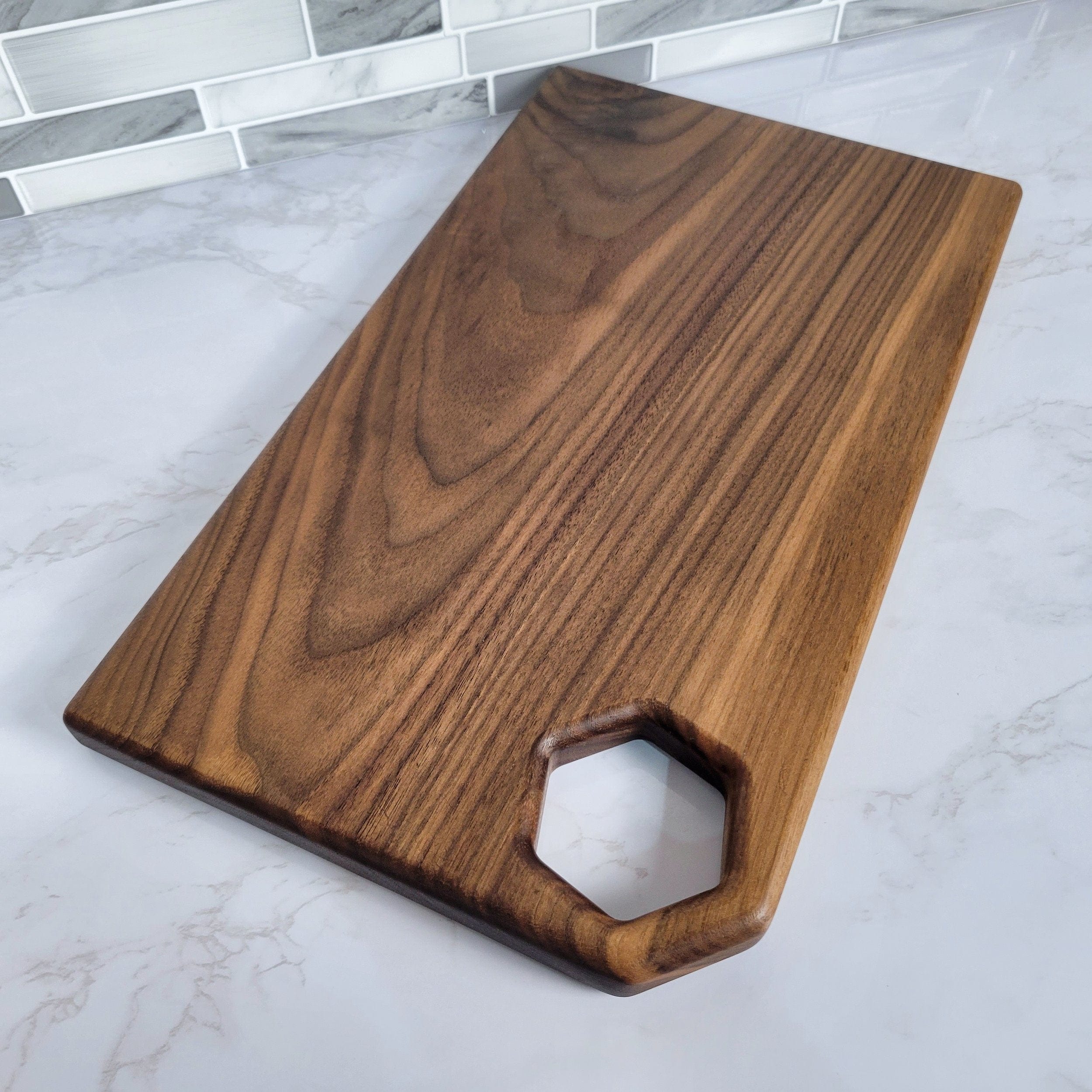 Wood Grain Junkie Honeycomb Corner Handle Black Walnut Cutting Board